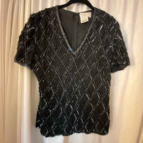 Papell Boutique Tops - Papēll Boutique Evening Top Sequins & Beaded Black 100% Silk Size Woman’s Medium